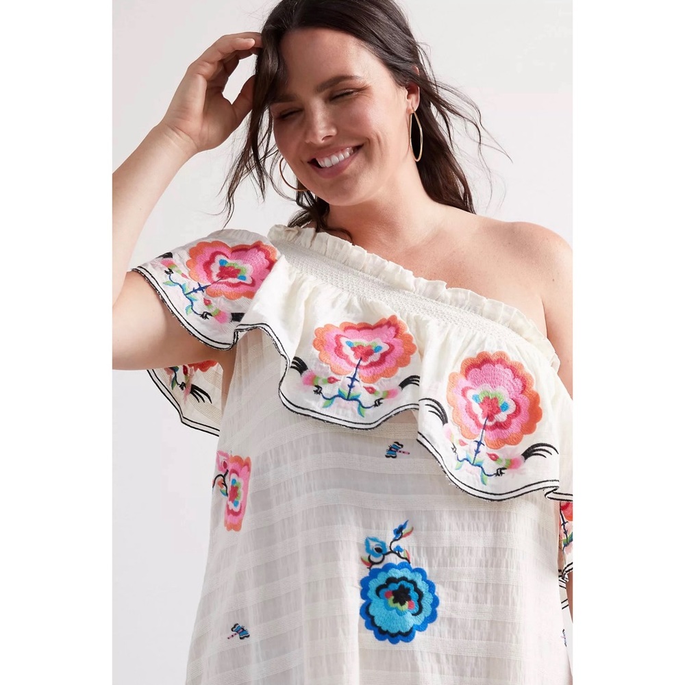 Anthropologie Plenty by Tracy Reese Embroidered One Shoulder Maxi Dress NWT XL - Picture 8 of 16
